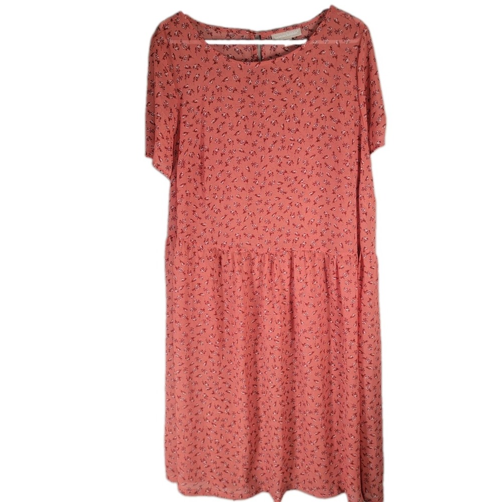 Woman Within Dress Womens 20W Coral Pink Floral Chiffon Tiered Drop Waist Midi